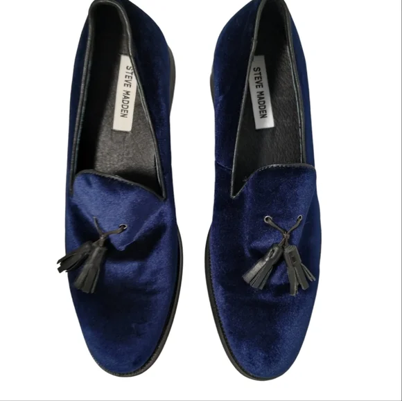 Steve Madden Men's Velvet Shoes size blue Slip On Lifted Leather